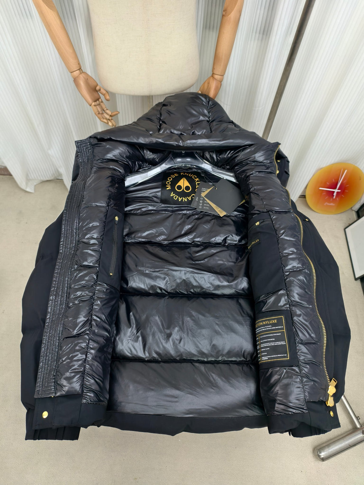 Moose Knuckles Black Puffer Jacket with Glossy Hood