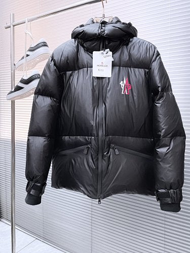 Moncler Black Hooded Puffer Jacket with Contrast Logo