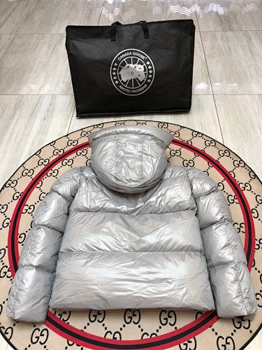 Canada Goose Crofton 2252 Metallic Silver Hooded Puffer Jacket