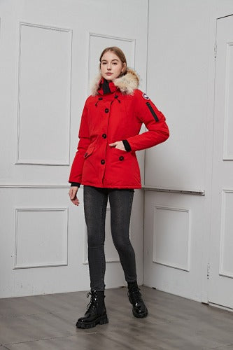 Canada Goose Women's Red Hooded Parka with Fur-Style Trim