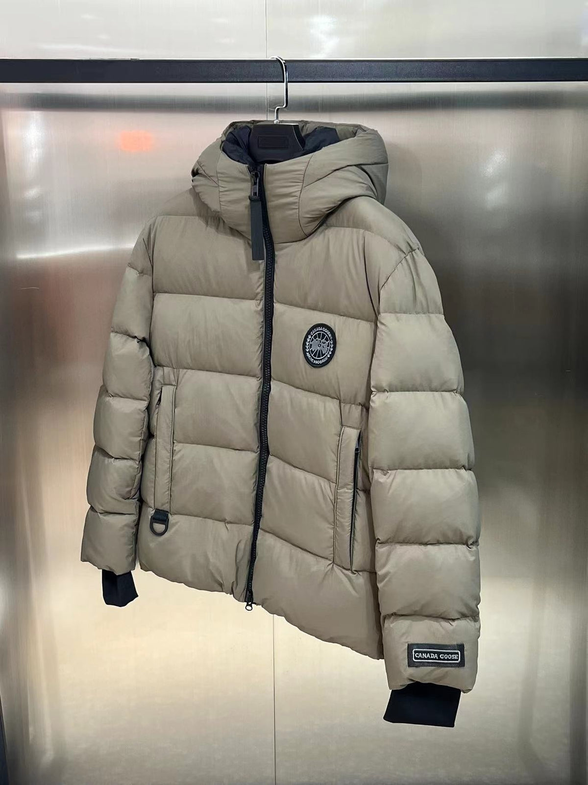 Canada Goose Hooded Puffer Jacket in Taupe