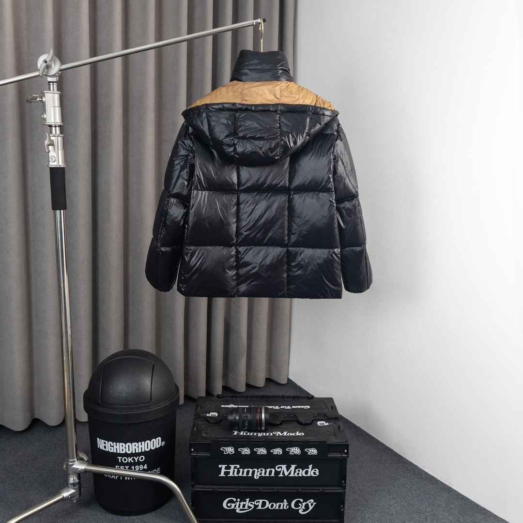 Moncler Parana Black Puffer Jacket with Gold-Tone Hood Lining