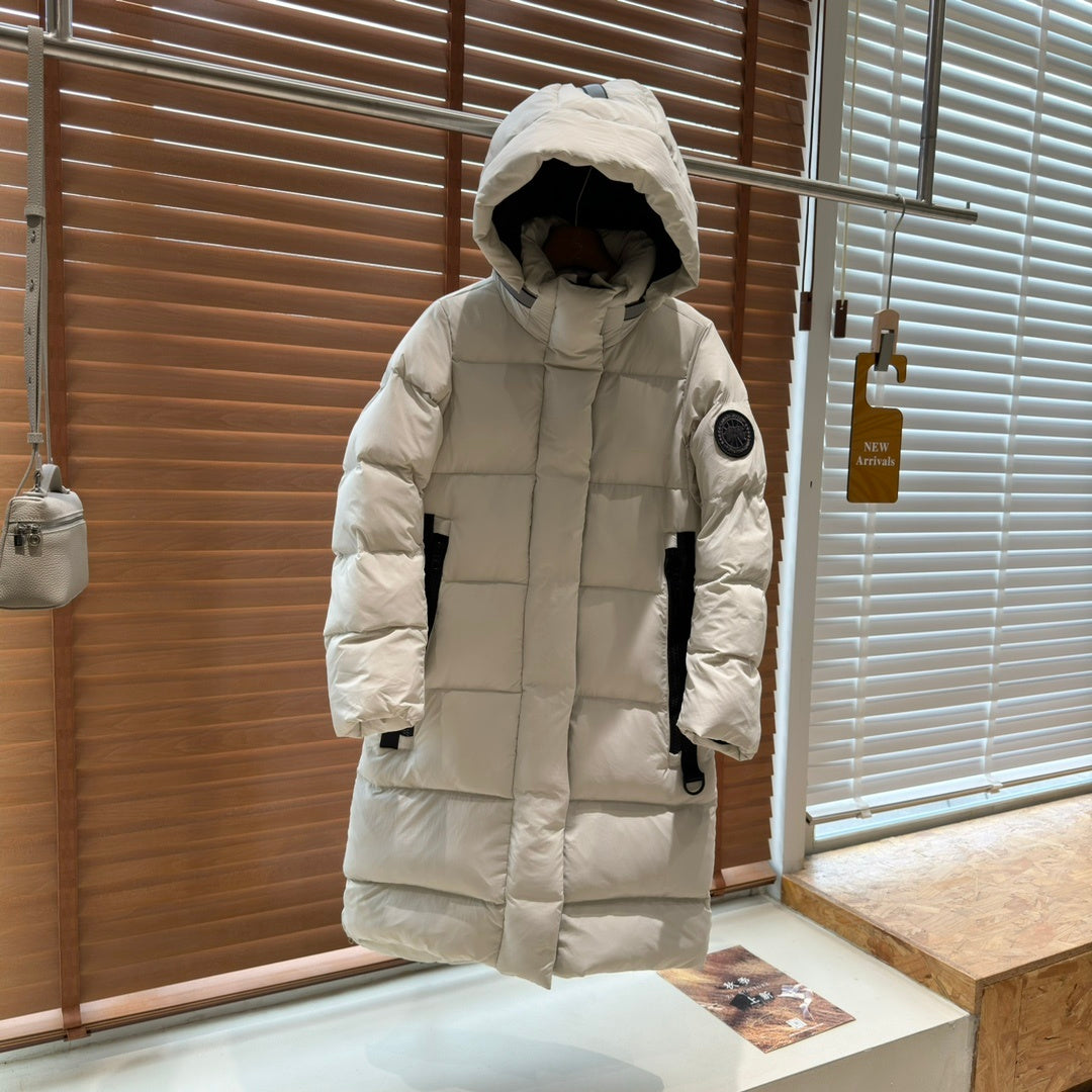 Canada Goose Women's Long Hooded Puffer Coat in Ivory