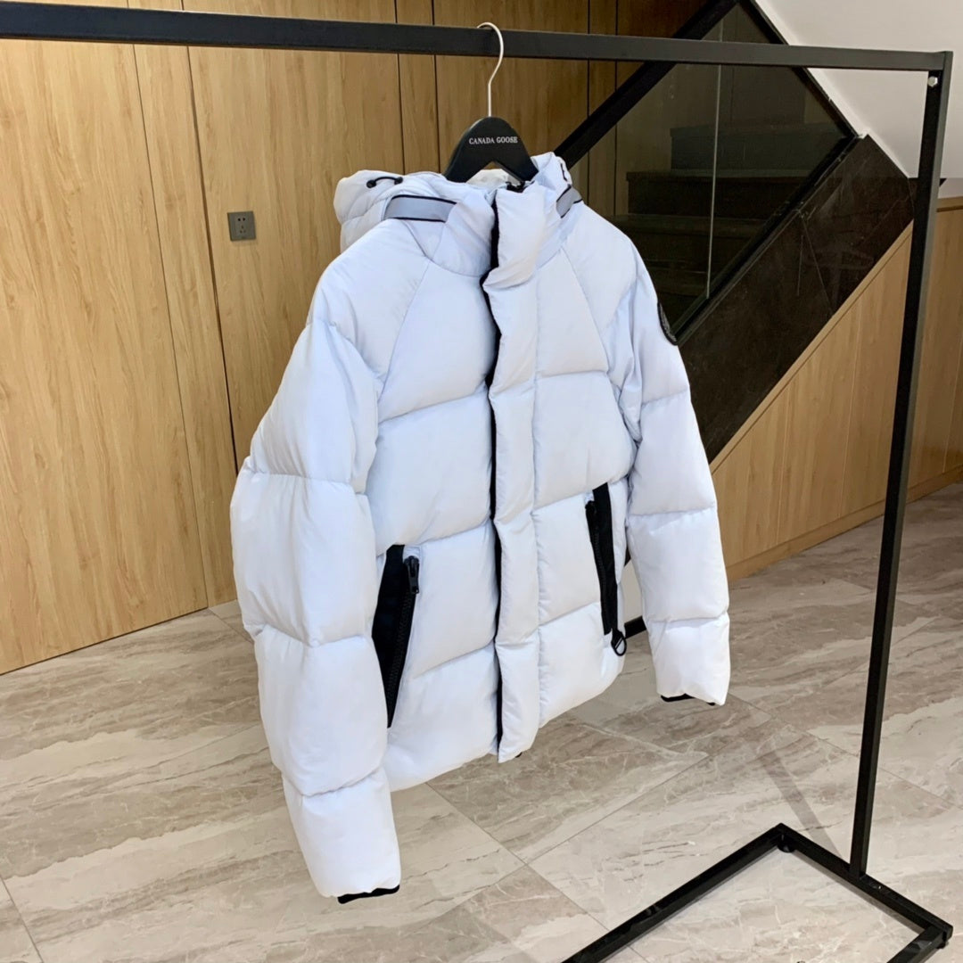 Canada Goose Hooded Puffer Jacket in White with Black Accents