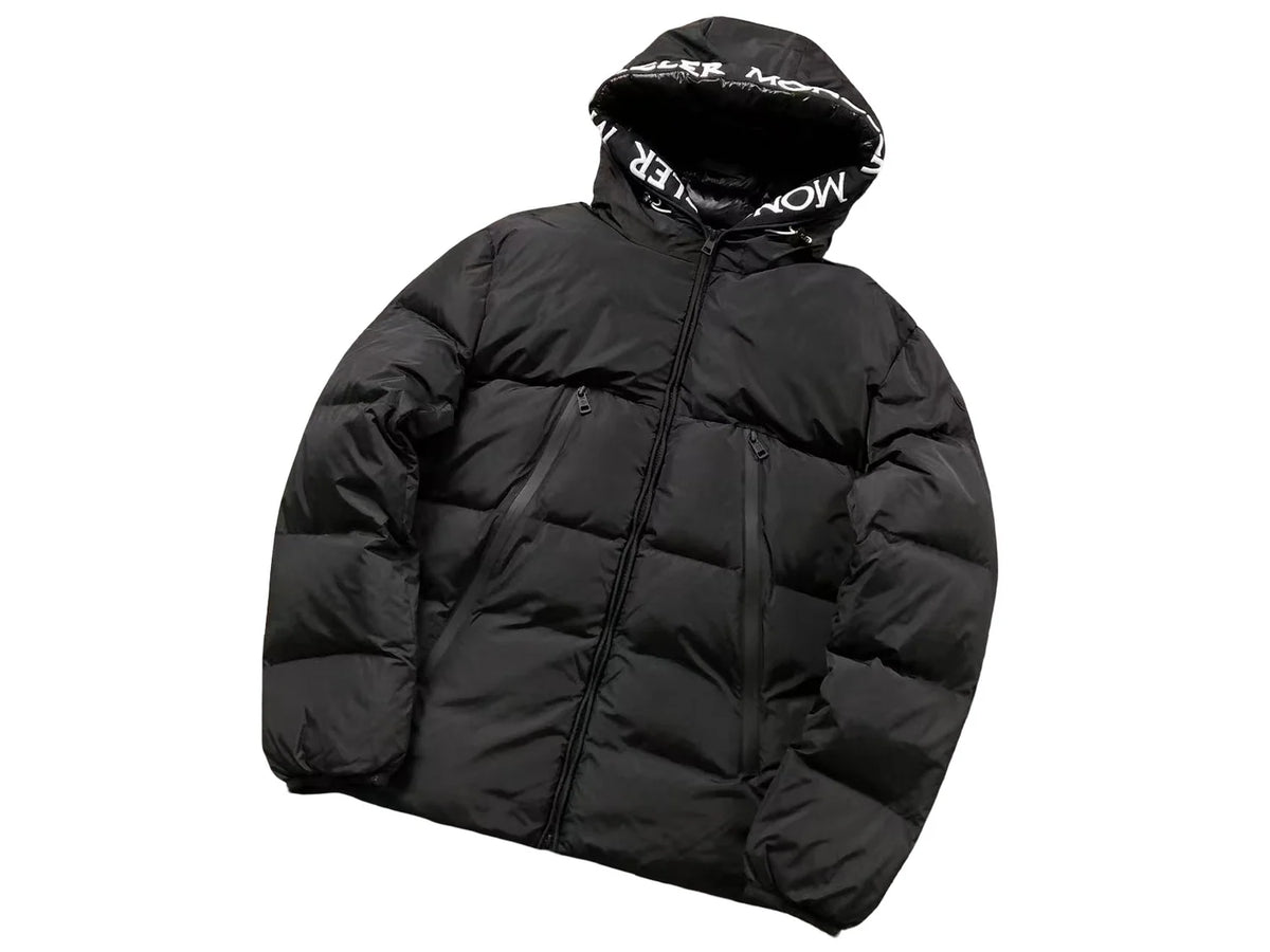 Moncler Maya Black Puffer Jacket with Logo-Print Hood